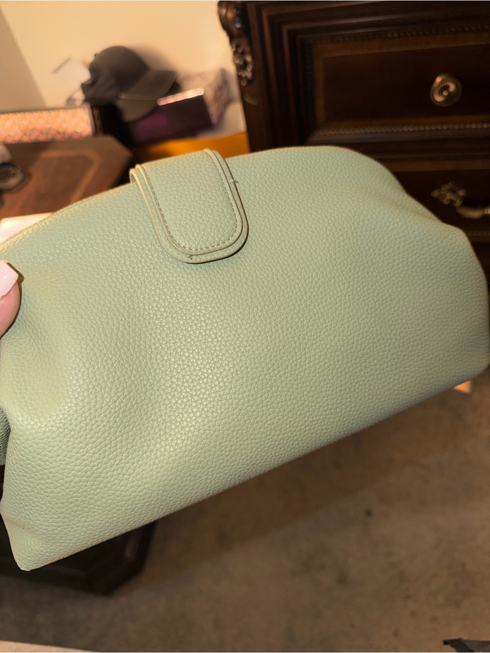 Pebbled Mint Green Faux Leather Clutch